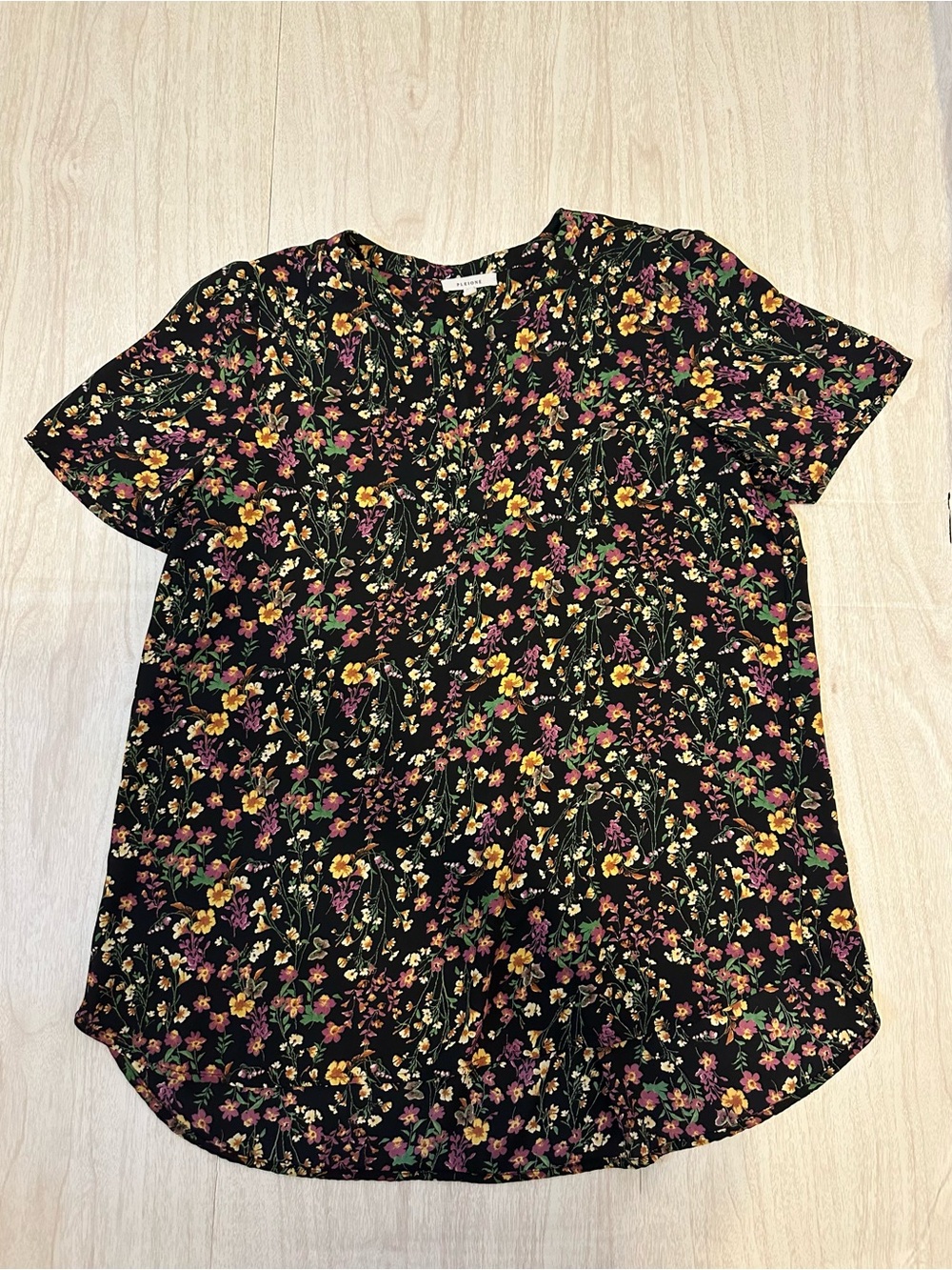 Pleione Black Floral Blouse with Yellow & Pink Blooms